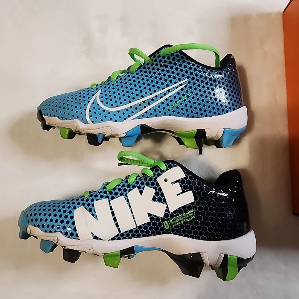 Nike Hyperdiamond 4 Keystone Youth Blue/Green Softball Cleats Size 2Y UEC
